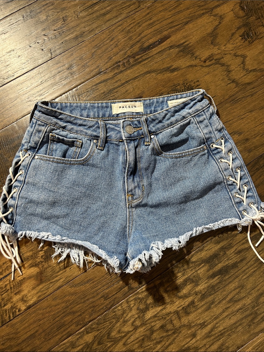 PacSun Light Blue Denim Lace-Up Frayed Hem Shorts